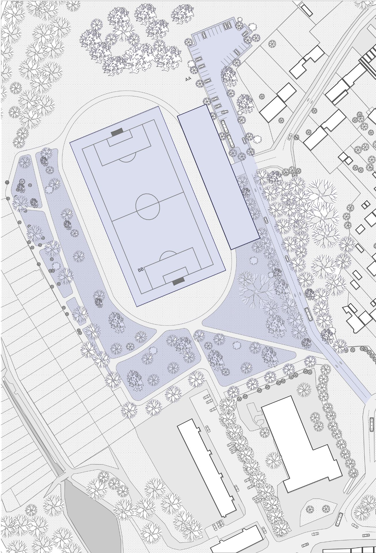 Plan masse d'un projet de réhabilitation de stade à Dunkerque